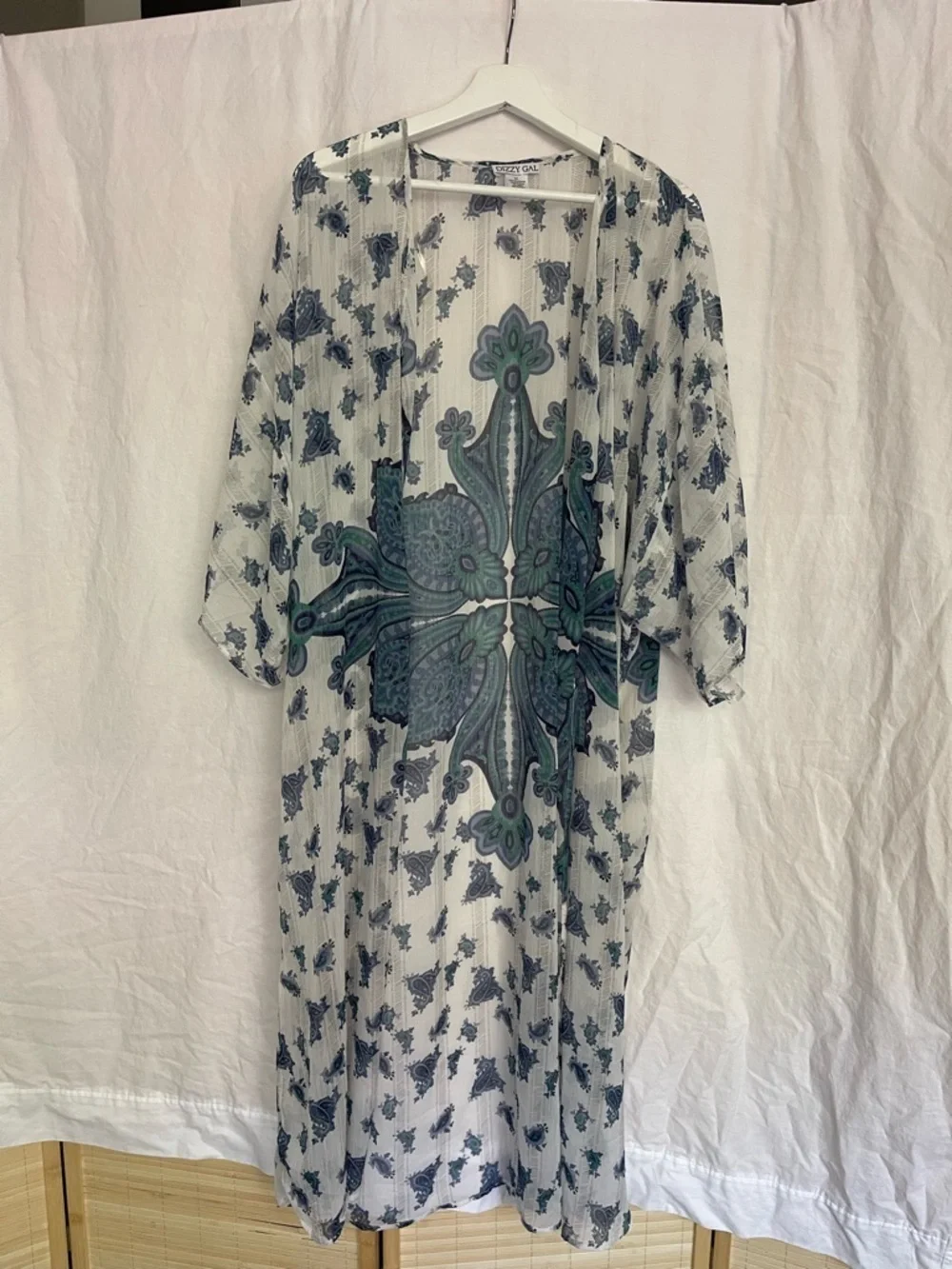 Dizzy Gal Sheer Paisley Kimono Boho Longline Duster Cardigan festival Size 1X